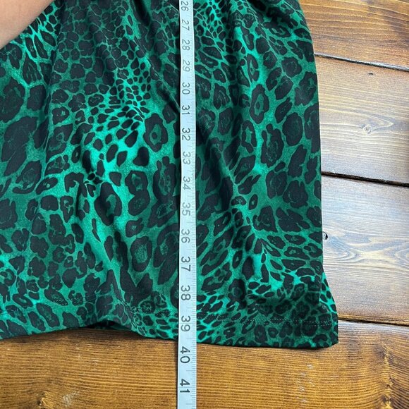 David Meister Dress Women's Sz 6 Green Black Animal Print Career Sheath Ruched - Picture 11 of 12